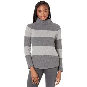 Prana Sweater Womens Small Dessau Charcoal Gray Color Block Wool Blend Mock Neck